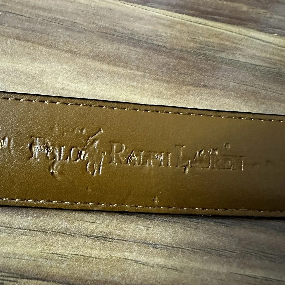 Polo Ralph Lauren Belt Mens 42 Black Italian Leather Nickel Buckle Logo Dress